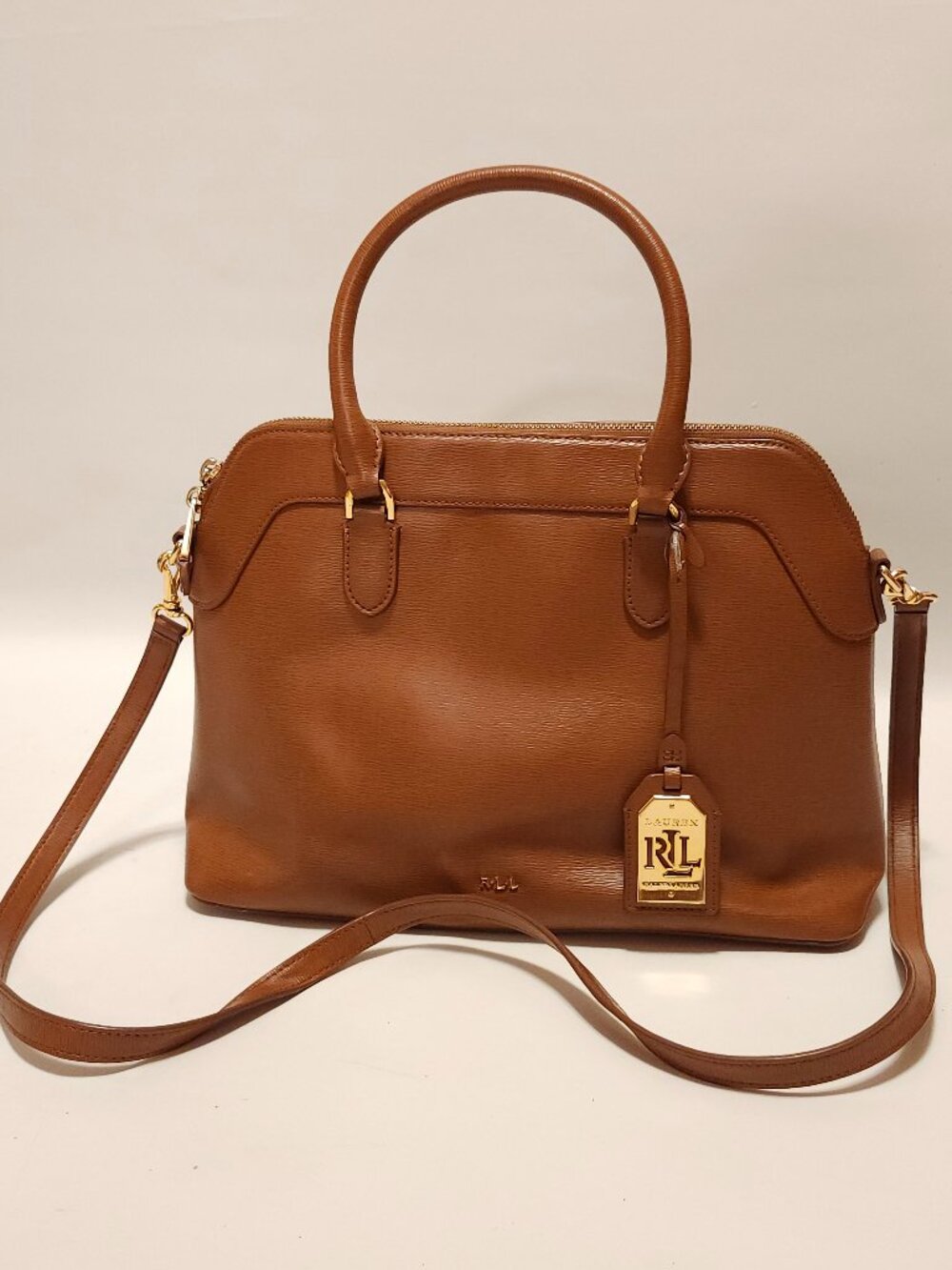 This is a Lauren Ralph Lauren Saffiano Leather Nora Satchel Rich Brown